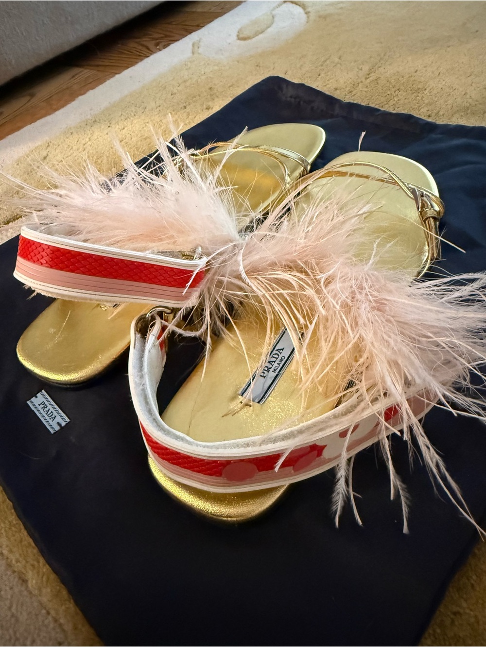 Authentic Prada Gold Leather Feather Sandals - Picture 8 of 10